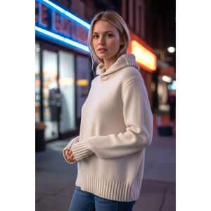 Banana Republic Womens Cream Rib Knit Sweater Sz S Fisherman Warm Minimalist